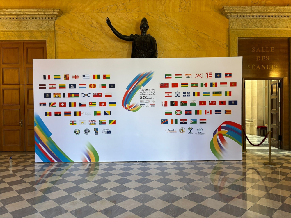Photo : mur d'image Assemblée Parlementaire de la Francophonie — 50e Session, Paris 2025