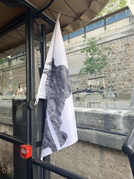 Drapeau fixé — vue bords de Seine, contexte urbain