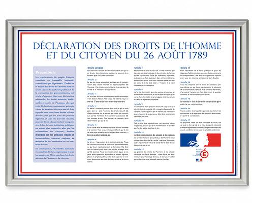 Panneau imprimé de la déclaration des droits de l'Homme et du ditoyen Panneau imprimé de la déclaration des droits de l'Homme et du ditoyen