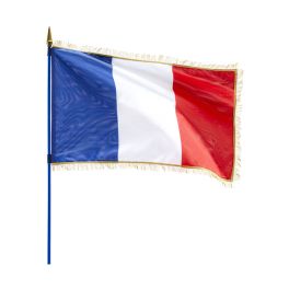 Drapeau France sur hampe avec franges dorées