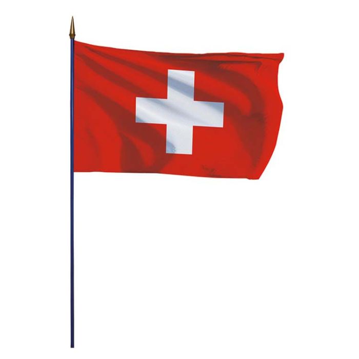 Drapeau de la Suisse monté sur une hampe en bois - DOUBLET