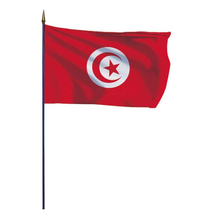 Drapeau de la Tunisie monté sur une hampe en bois - DOUBLET