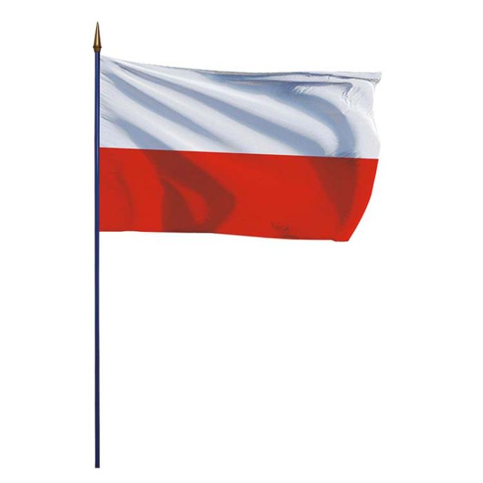 Drapeau de la Pologne/Polonais avec hampe en bois - DOUBLET