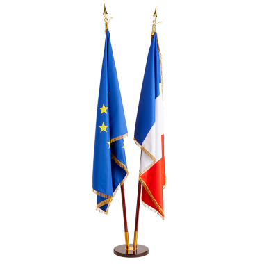 Drapeau France et Europe à frange sur socle