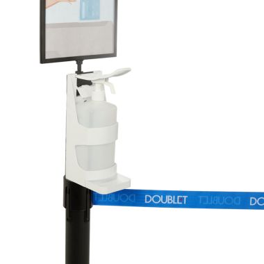Distributeur de gel rechargeable pour poteau de guidage avec porte affiche