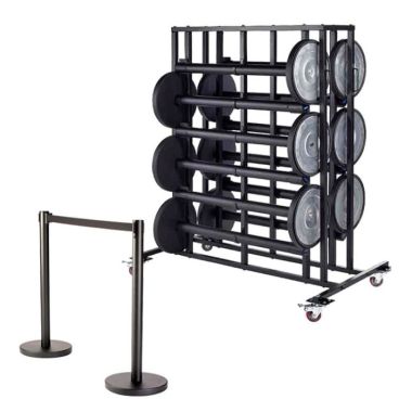 Lot de 12 poteaux Ecobarrière+ noir + chariot de stockage